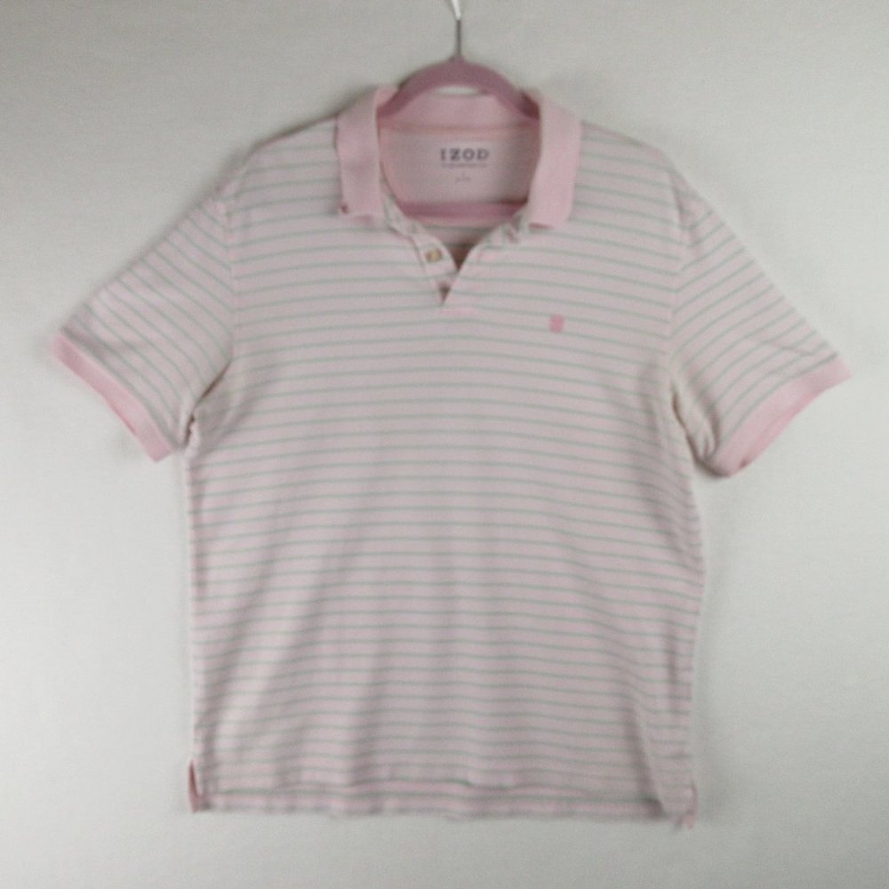 Izod Pique Striped Advantage Polo Size L Pink Green
